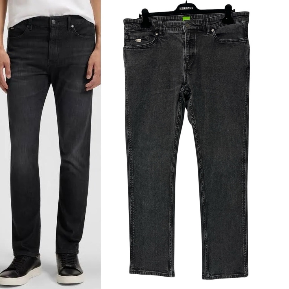 HUGO BOSS Delaware Straight Stretch Slim Fit Denim Jeans in Washed Black